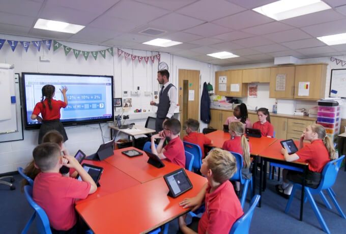 teacher with students at the whiteboard using LbQ