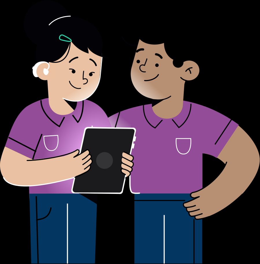 illustration of students looking at tablet